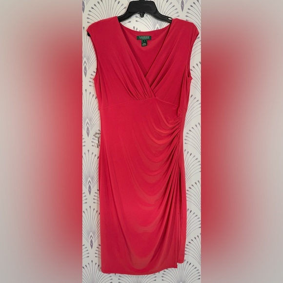 Lauren Ralph Lauren Dresses & Skirts - Lauren Ralph Lauren Pink Ruched Wrap Sheath Dress Barbie Pink